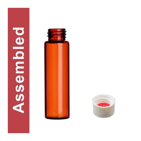 Cp Lab Safety. Wheaton MicroLiter 40ML Amber Vial Kit, White PP Open Top Cap, Bonded 100 pk 24-20101W-40A